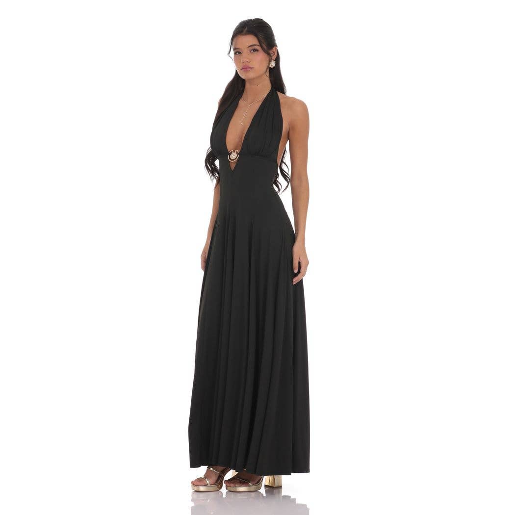 Shell Embellished Plunge Neck Maxi Dress