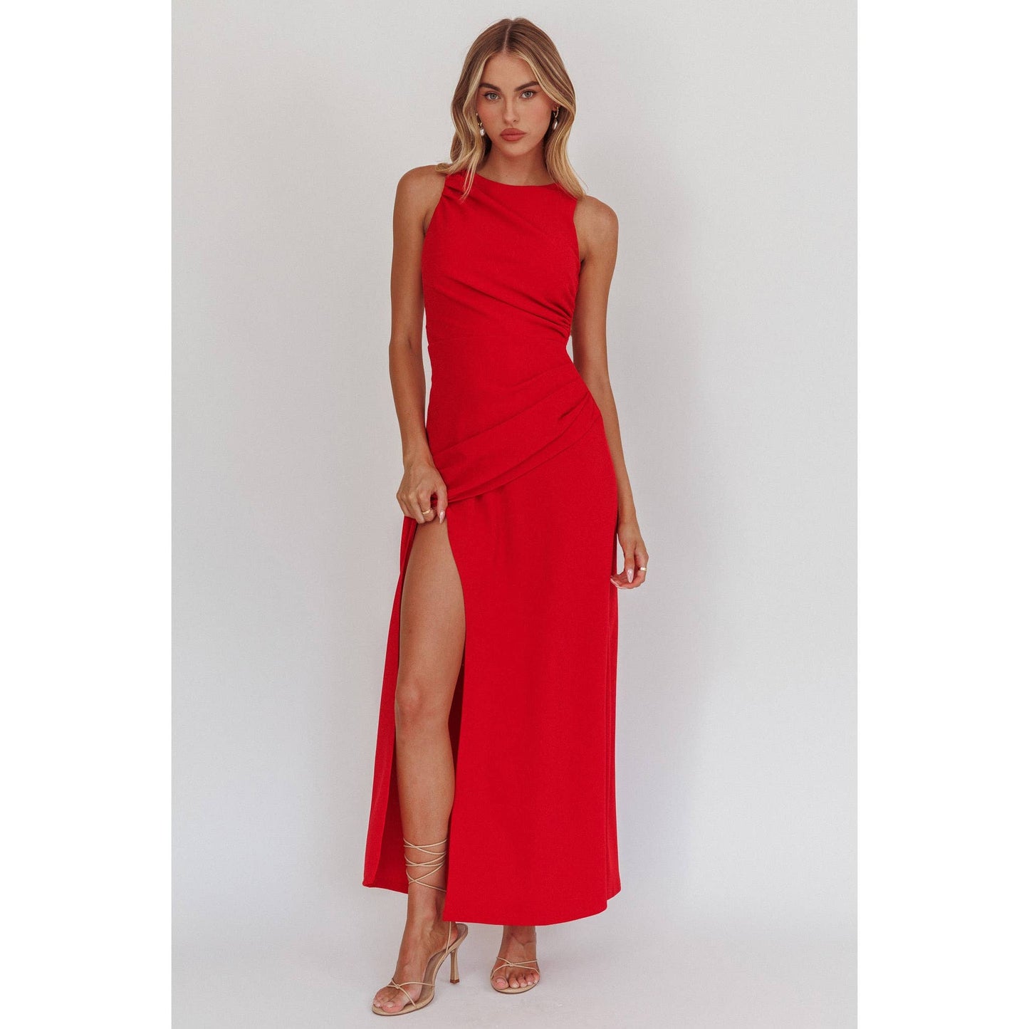 HIGH NECK RUCH MAXI DRESS