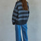 Blue Knit Sweater Striped Pullover