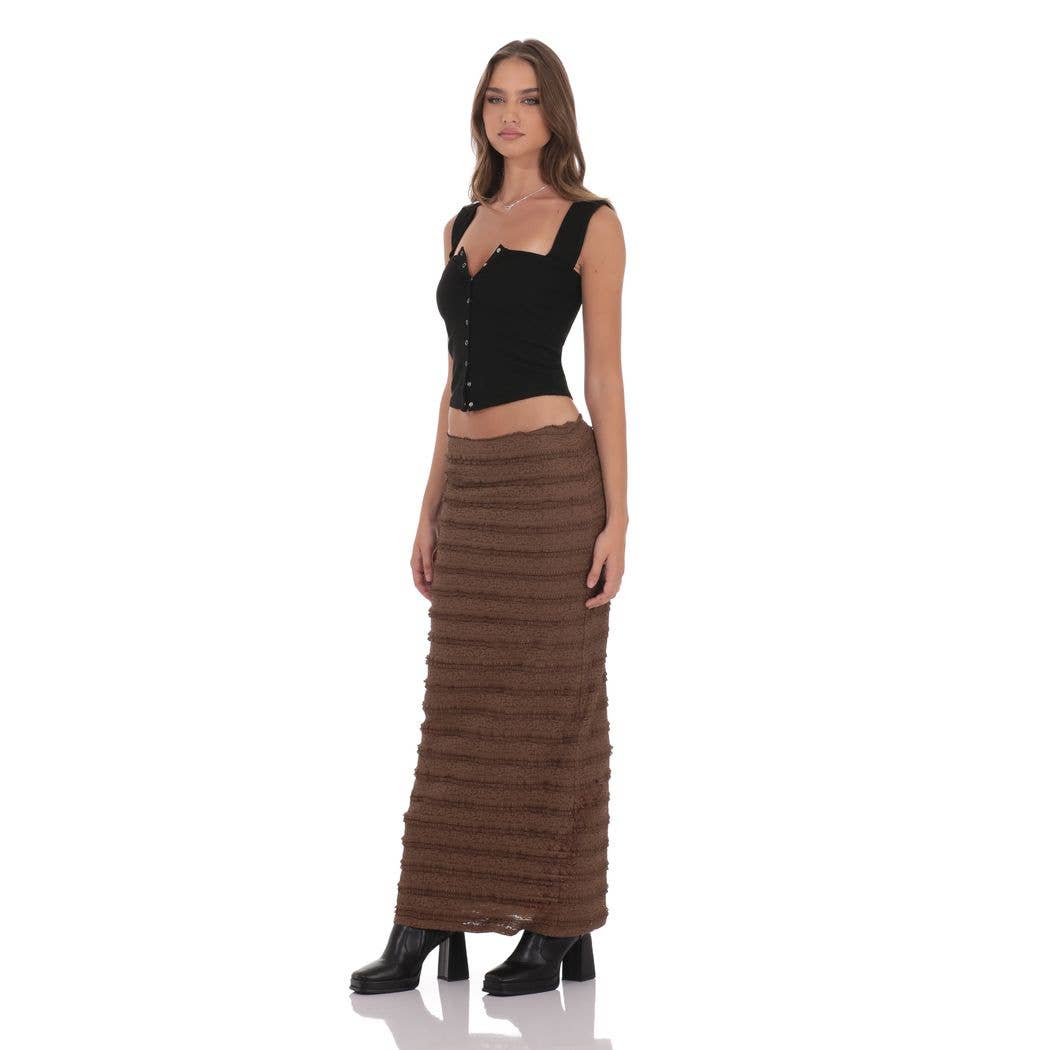 Ruffle Lace Maxi Skirt in Brown