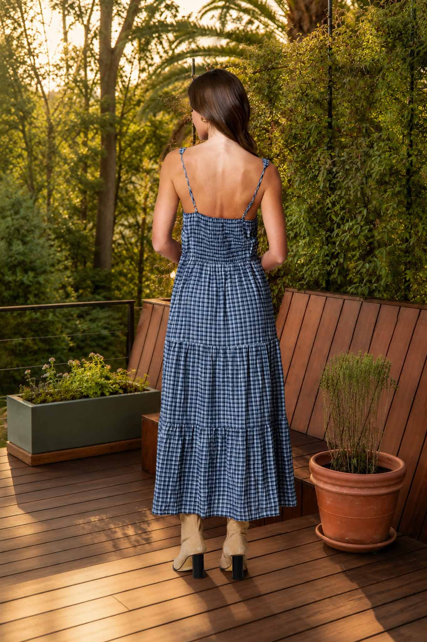 Plaid Front Tie Corset Dress