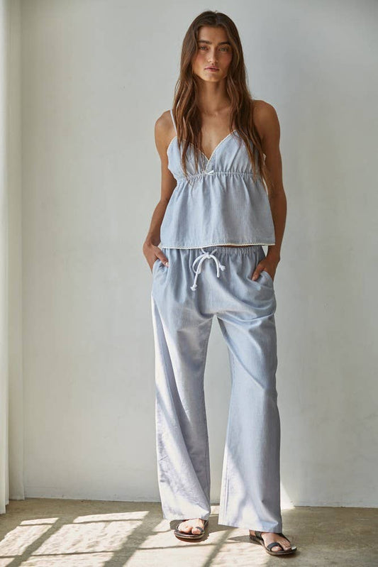 Woven Cotton Linen Striped Cami Top