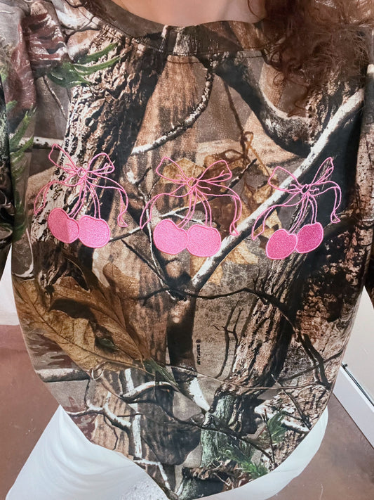 Camo Cherry Bow Top-Long Sleeve