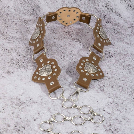 Filigree Heart Faux Leather Panels Chain Belt