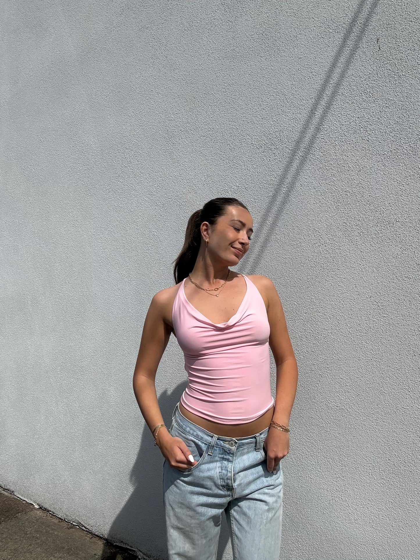 Pink Cross Strap Tie Back Top