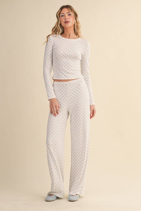 Heart Print Pointelle Lounge Bottoms