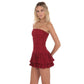 Strapless Lace Ruffle Dress in Red