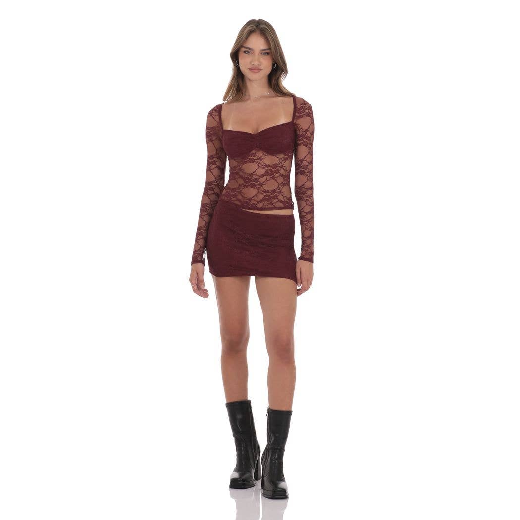Sheer Lace Top in Burgundy