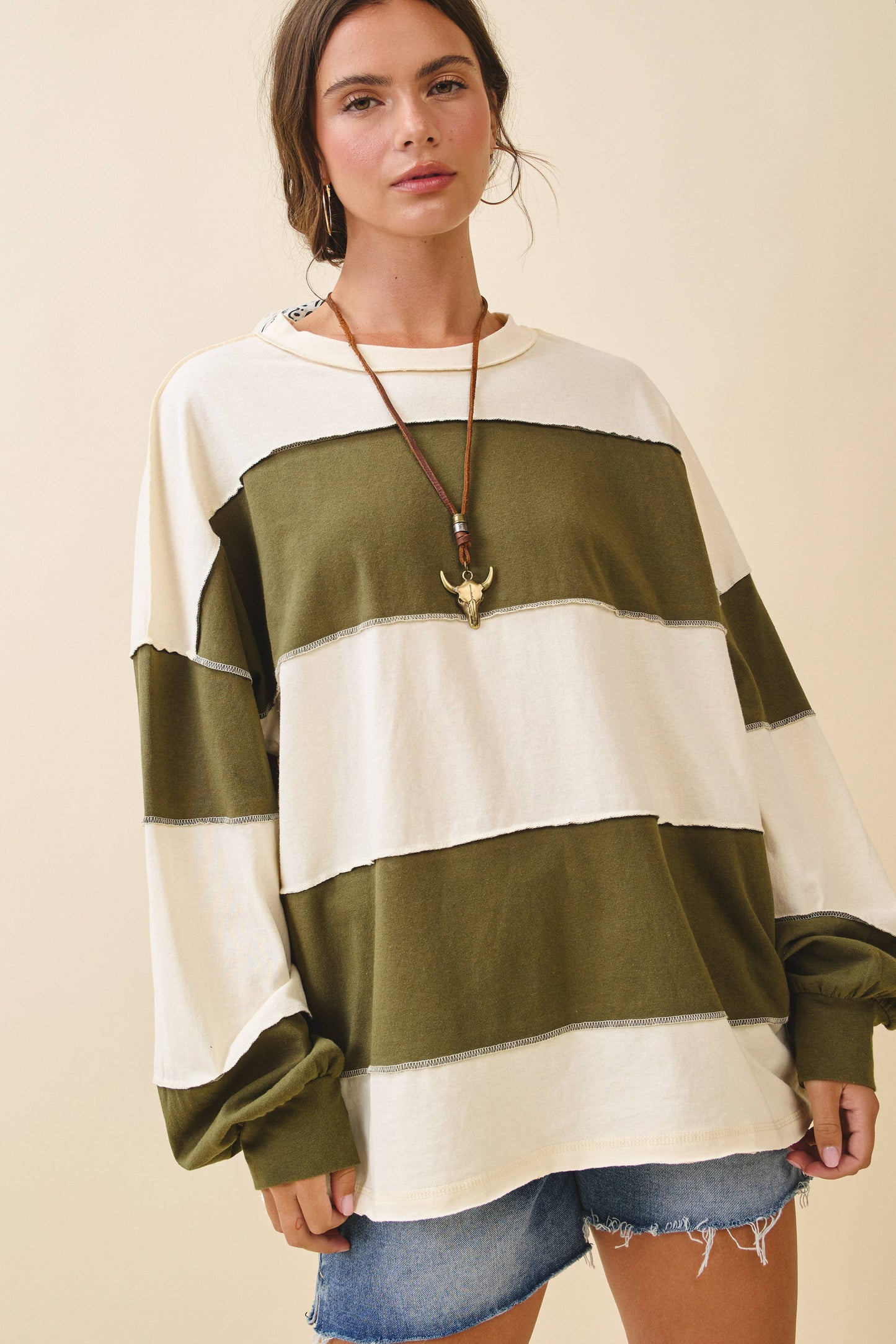 Contrast Panel Long Sleeve Slouchy