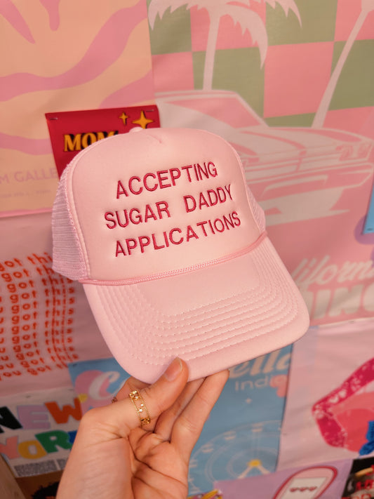 Accepting sugar daddy Baby Pink Trucker Hat