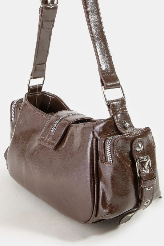 Rivet Detail Leather Shoulder Bag