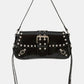 Glossy Leather Rivet Trim Shoulder Bag
