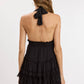 CHIFFON HALTER RUFFLE MINI DRESS