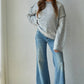 Knit Sweater Crew Neck Pullover Top With Rolled Edge