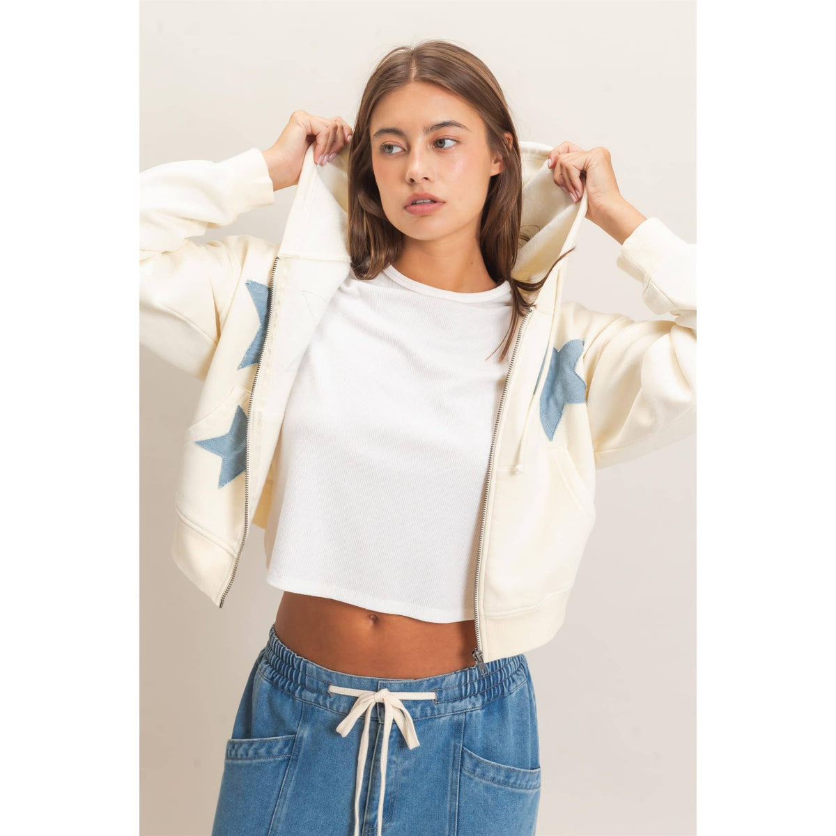 Star Patch Zip-Up Hoodie