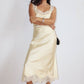 Lace Trim Satin Midi Dress
