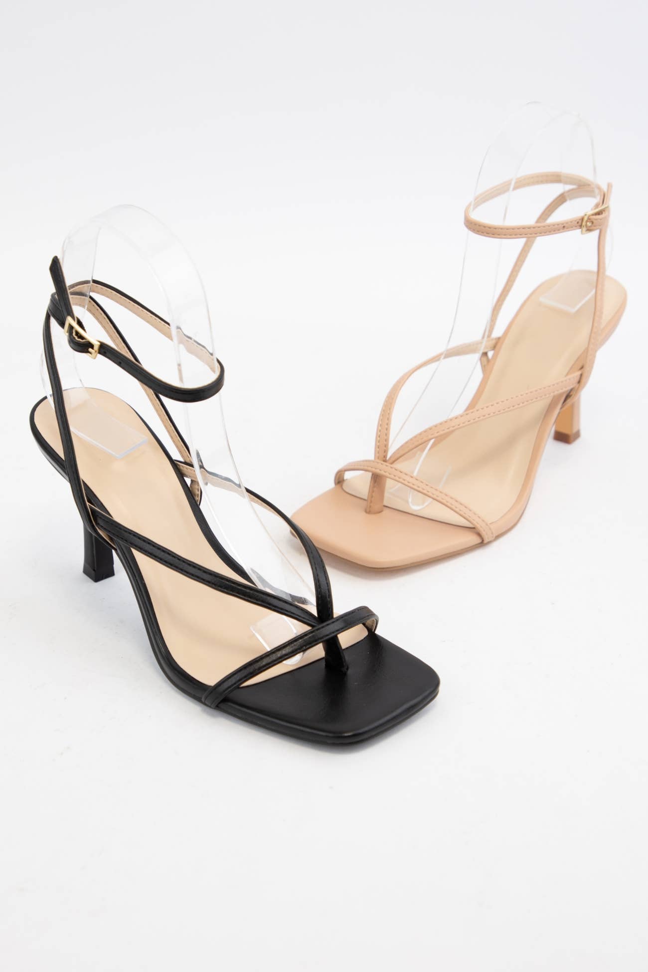 Open Square Toe Strappy Sandal Heel
