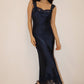 Lace Trim Satin Midi Dress