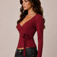 WRAP PLUNGE LONG SLEEVE TOP