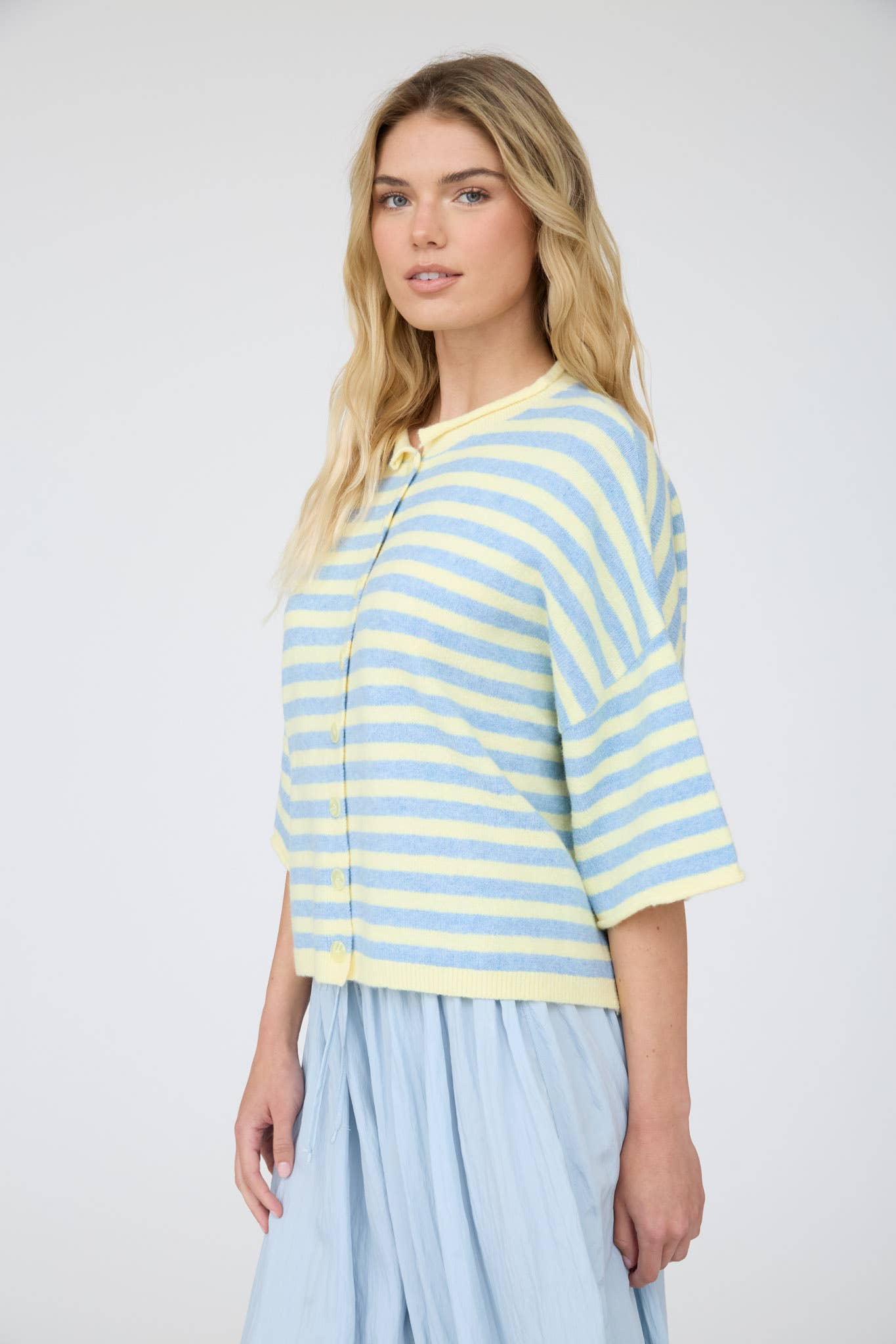 Leah Striped Short Sleeve Cardigan
