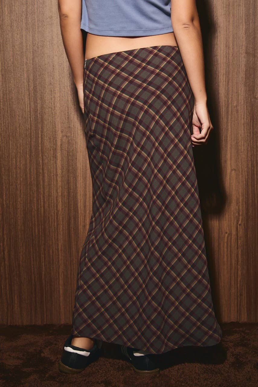 MID WAISTED BIAS CHECK MIDI SKIRT