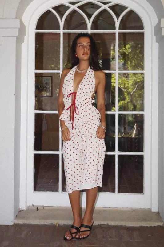 Polka Dot Halter Top with Tie Back