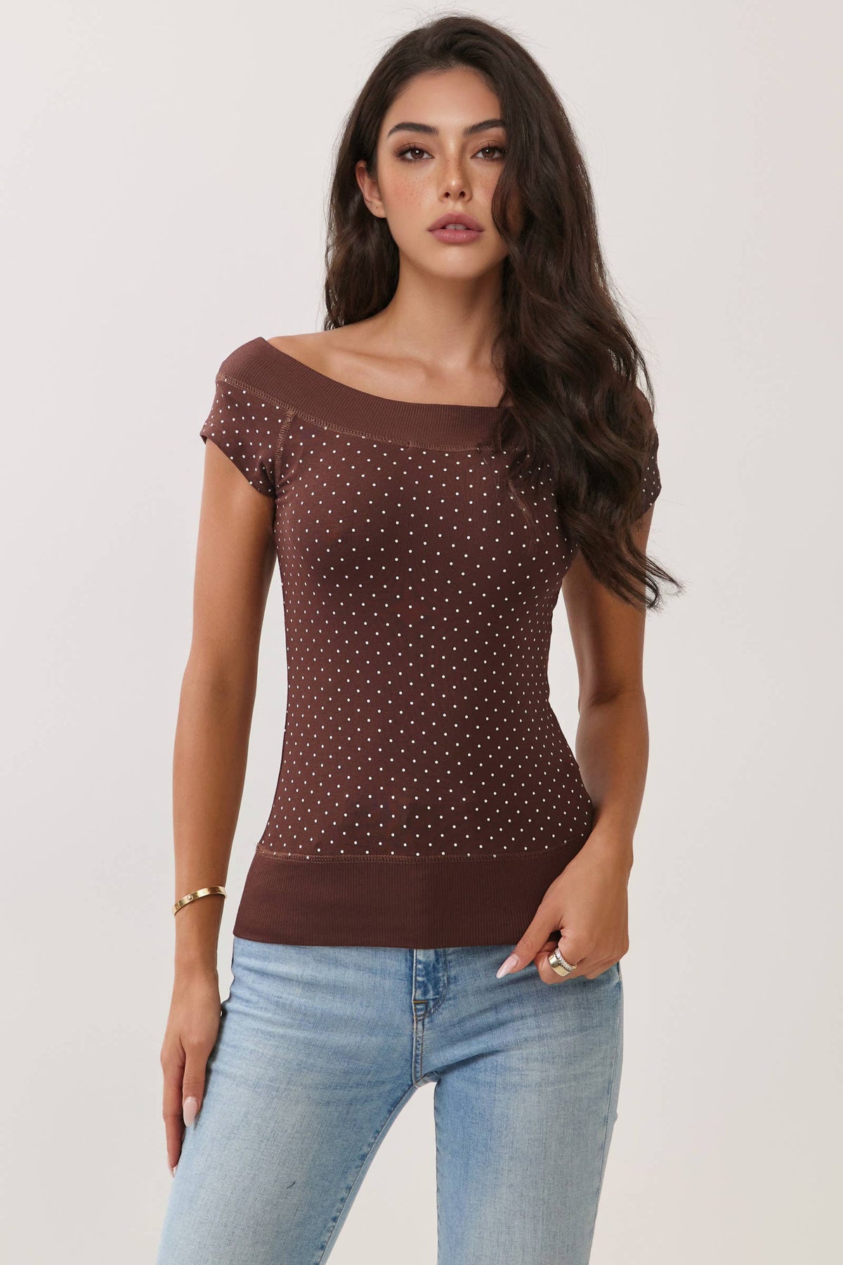 Polka Dot Boat neck Top