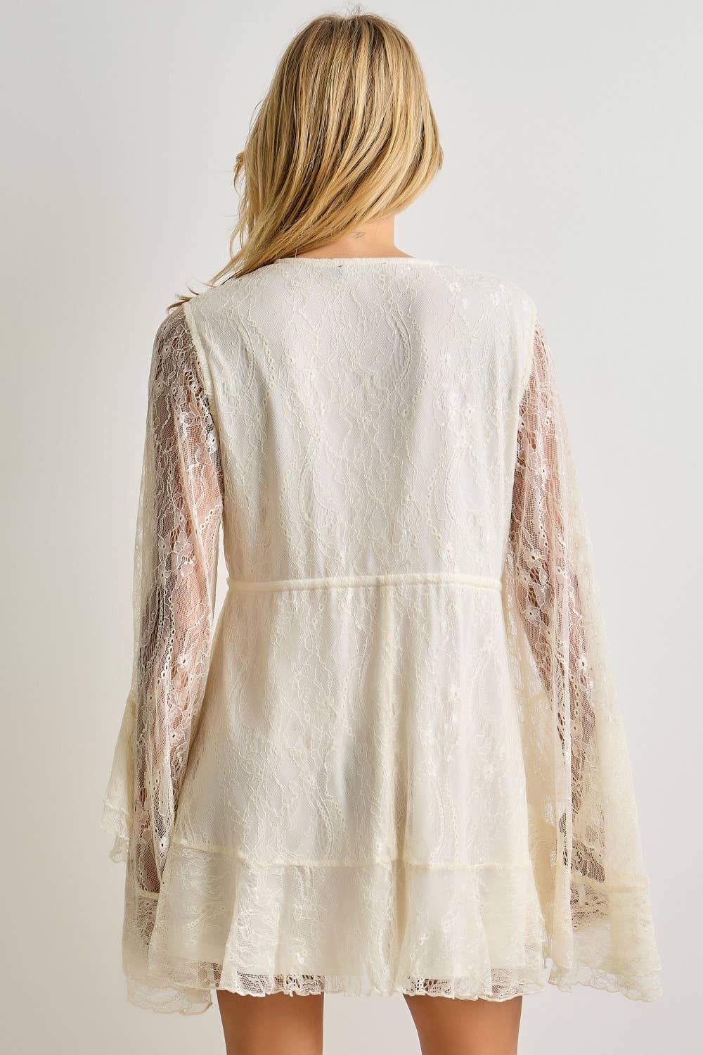 RUFFLED V NECK MINI DRESS