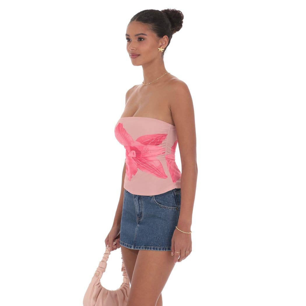 Mesh Floral Ruched Tube Top