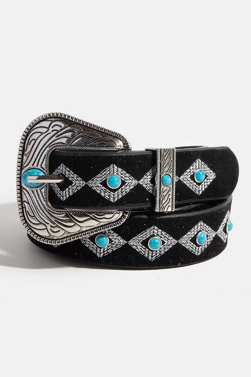 Turquoise Studs Concho Buckle Vegan Leather Belt
