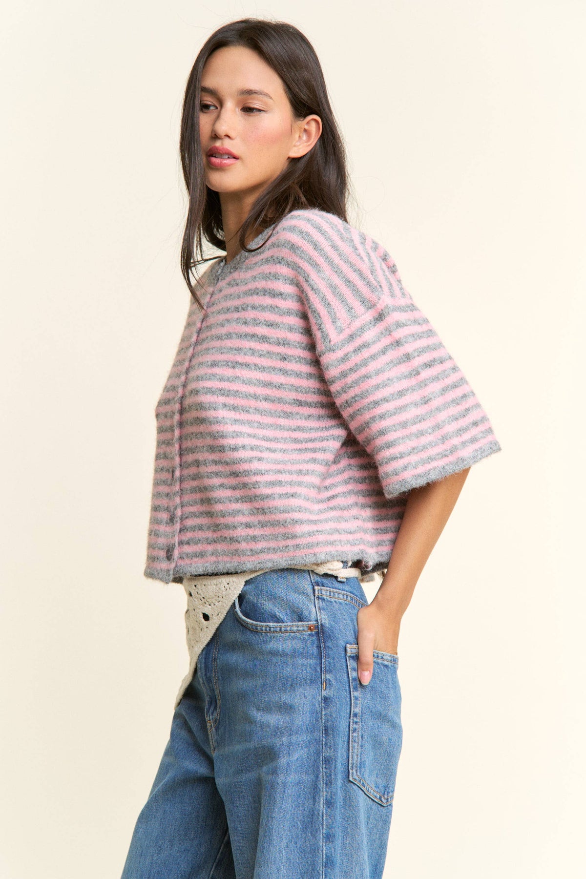 Multi Striped Cropped Soft Knit