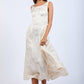 Satin Foral U-Shape Boat Neck Flare Midi Dress
