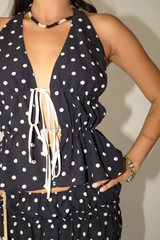 Polka Dot Halter Top with Tie Back