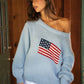 American Flag Knit Off The Shoulder Sweater
