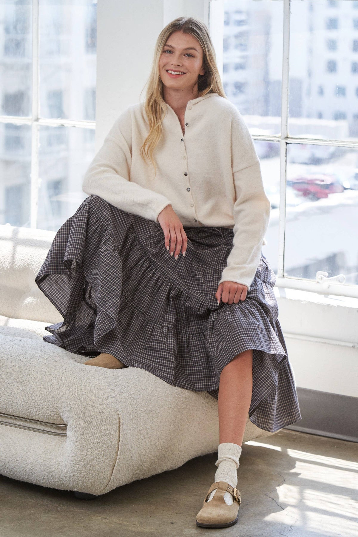 Tiered Gingham Skirt