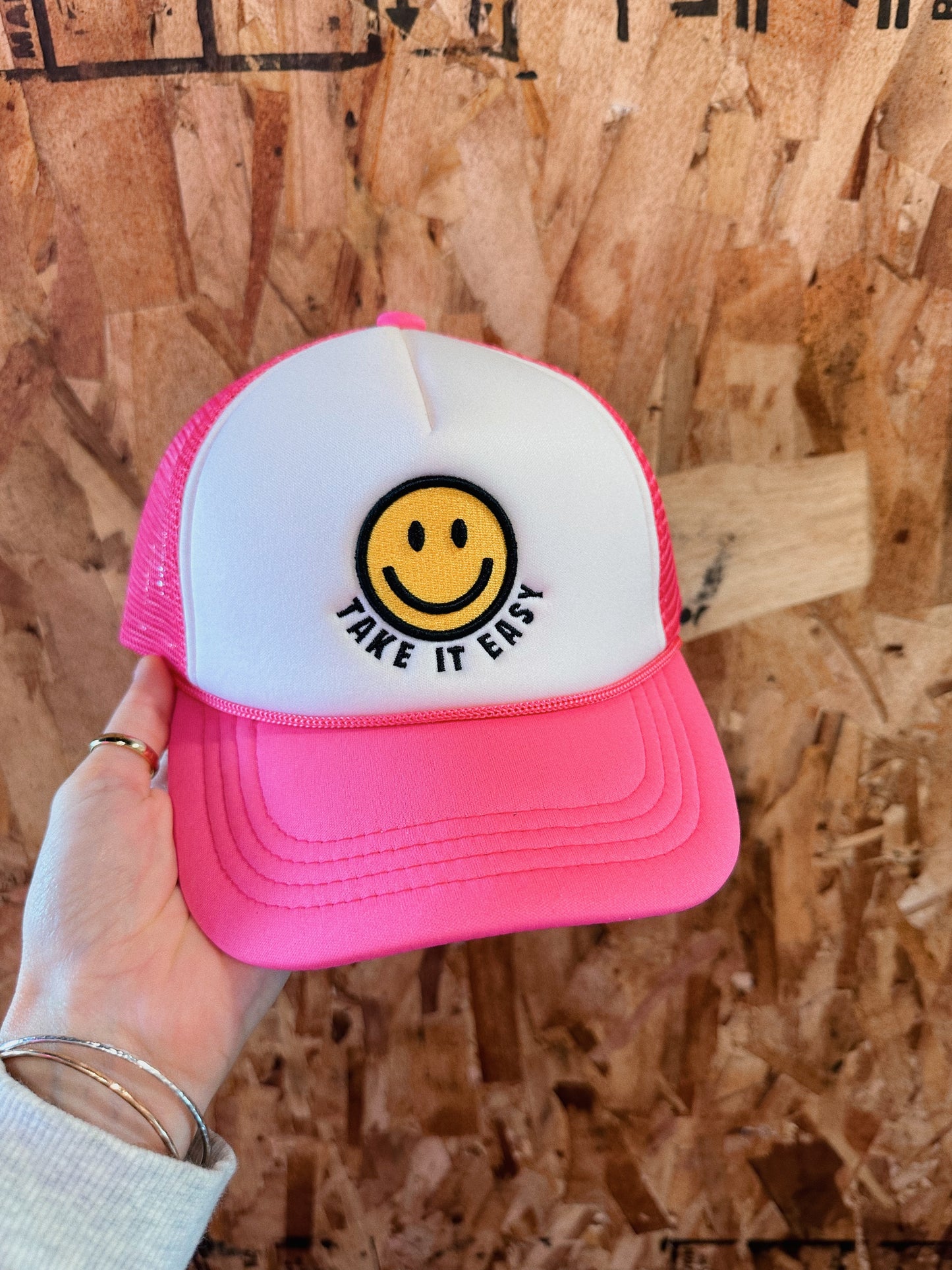 Hot Pink Smiley Trucker Hat