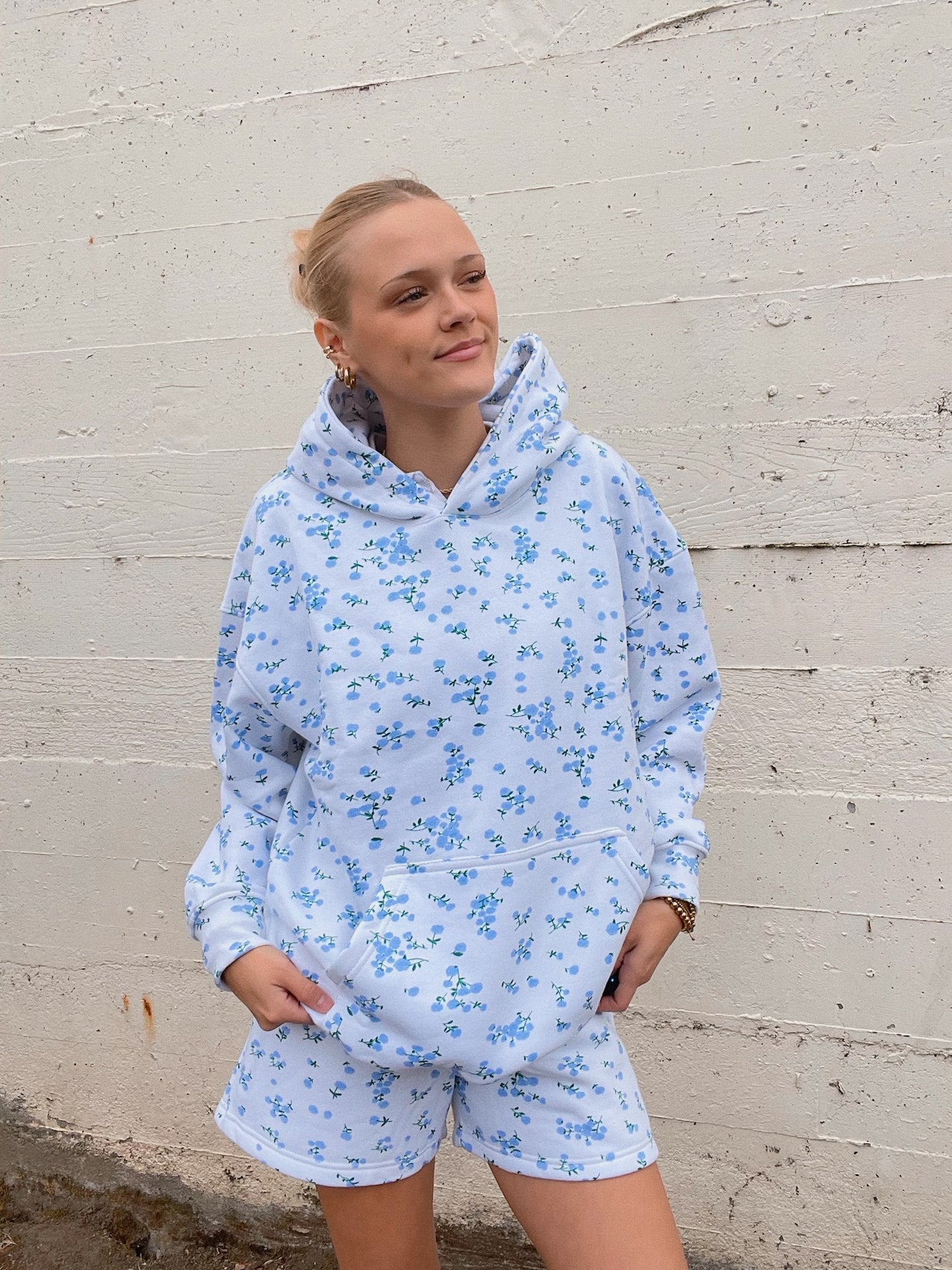 Blue Floral Hoodie