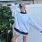 Pearl Grey Navy Blue Polka Dot Mockneck Sweatshirt