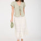 SCALLOPED EMBROIDERED FRONT TIE LACE TOP