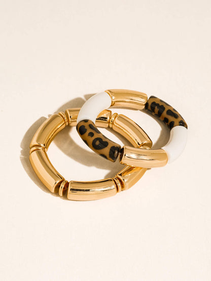 Aira 18K Gold Non-Tarnish Chunky Leopard Resin Bangle Set