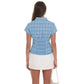 Plaid Button-Up Ruffle Top in Blue
