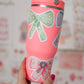 Pink layered rhinestone bow vinyl sticker