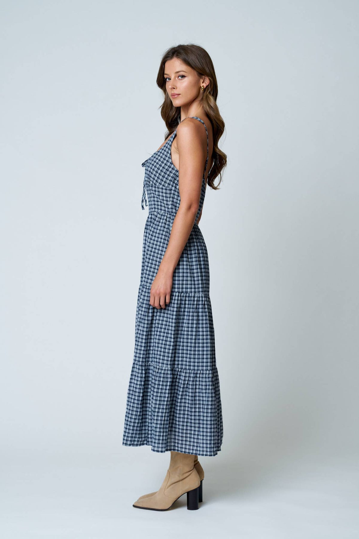 Plaid Front Tie Corset Dress