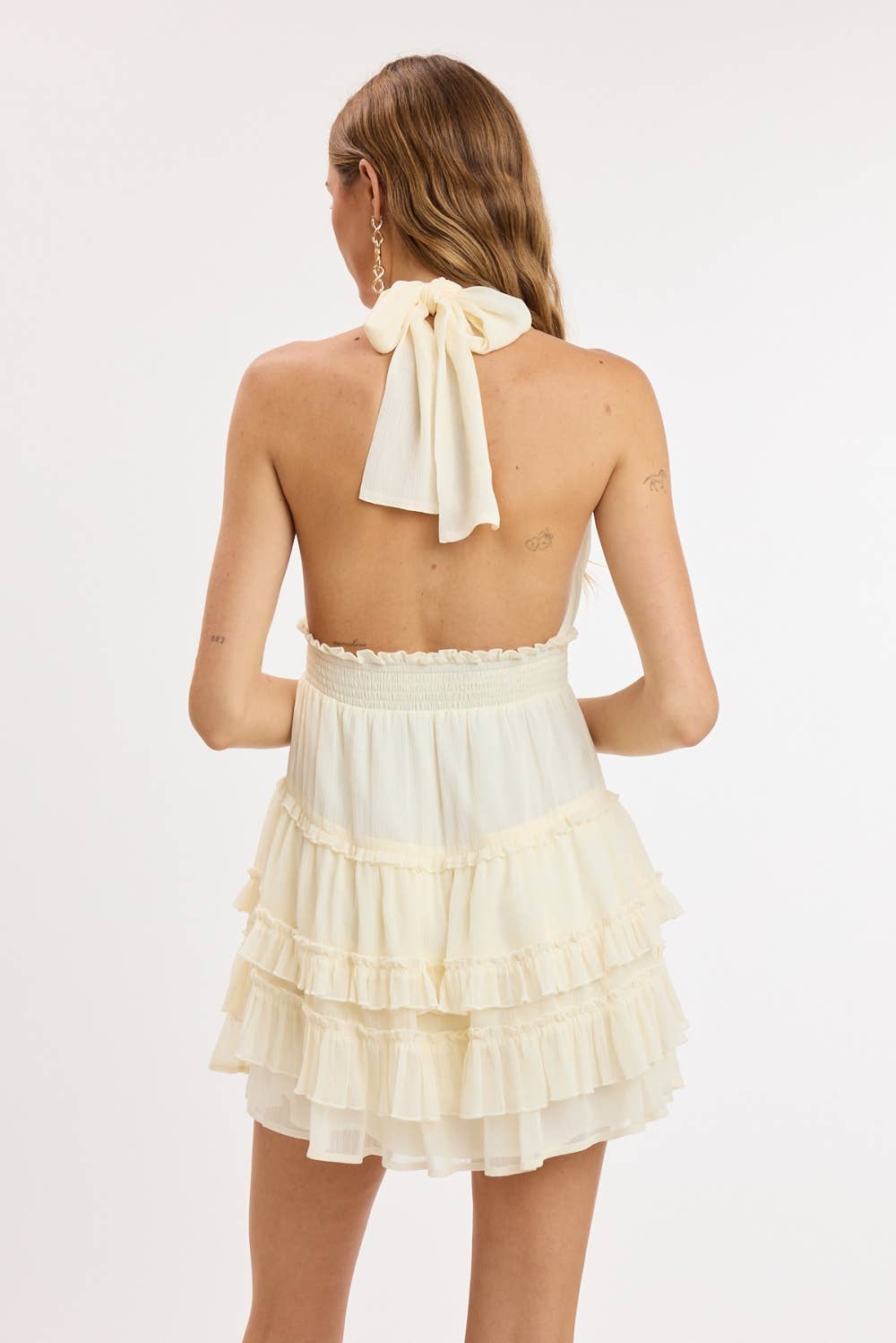 CHIFFON HALTER RUFFLE MINI DRESS