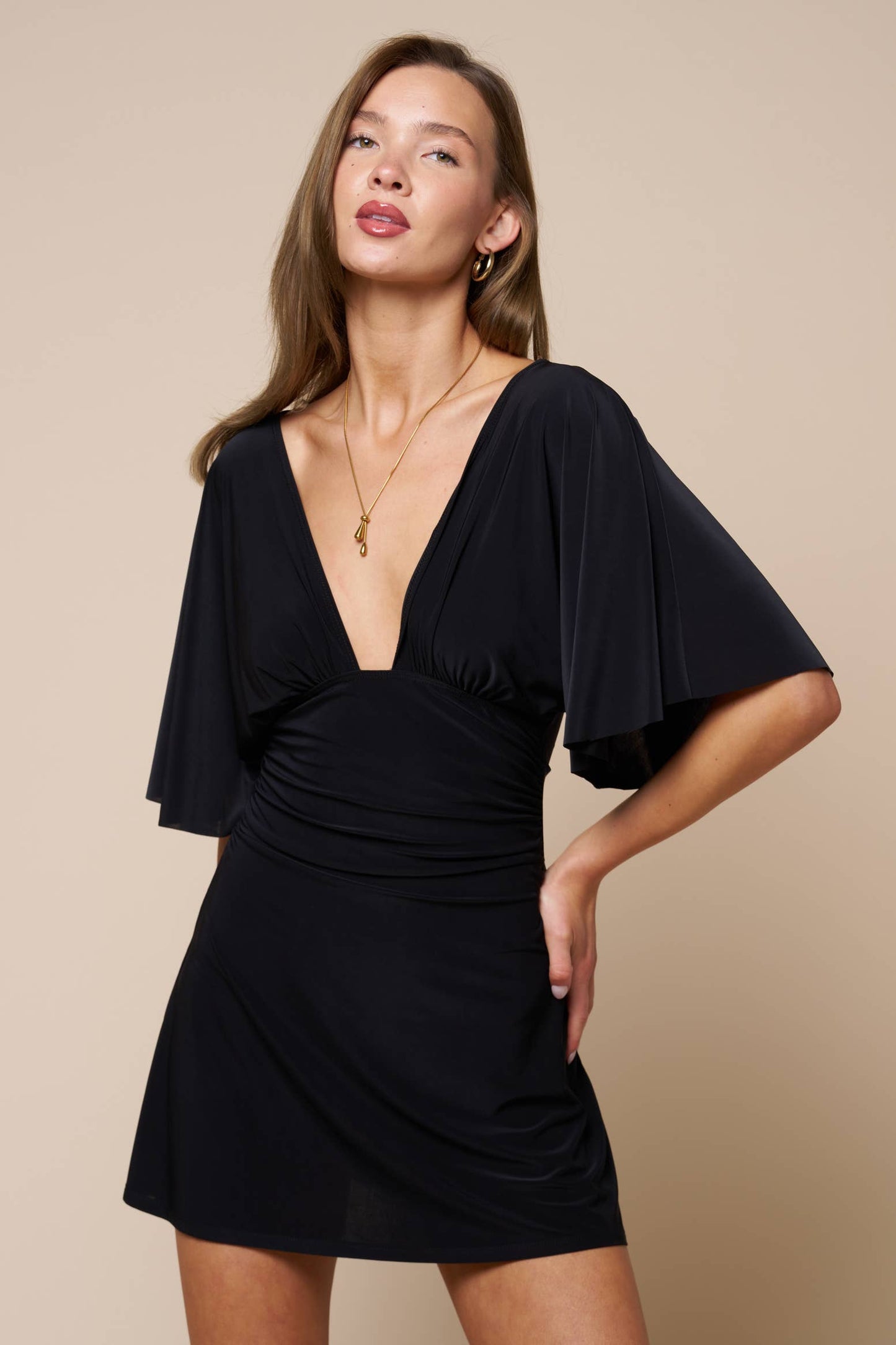 Deep V Flutter Dress