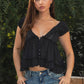 V-Neck Boho Lace Trim Puff Sleeves Babydoll Top