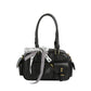 Multi Pocket Faux Leather Hand Bag With Ribbon Bow Charm
