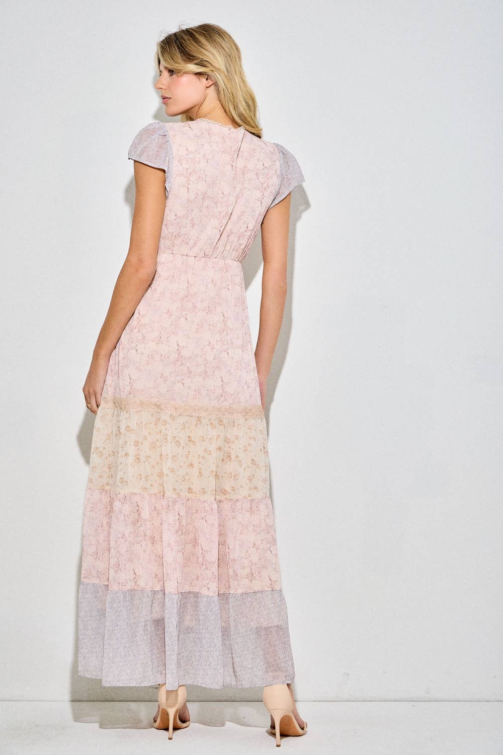 Deep V Print Lace Maxi dress