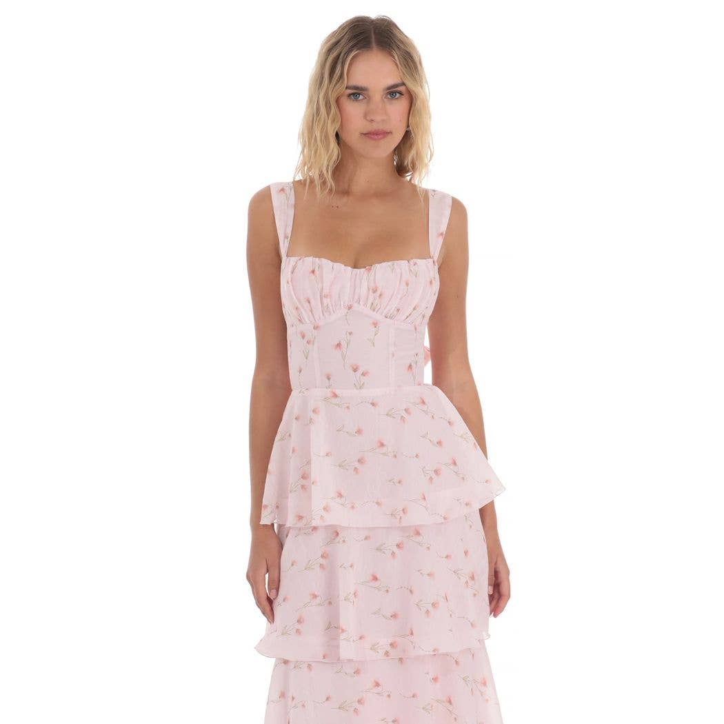 Floral Ruffle Maxi Dress in Pink