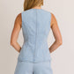 Button Front Sleeveless Light Denim Top